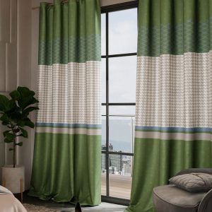 Versailles Olive Green & White Set of 2 Geometric Long Door Curtains