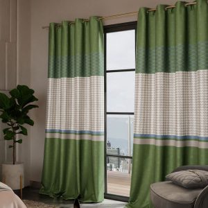 Versailles Olive Green & White Set of 2 Geometric Door Curtains