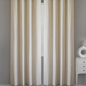 Beige 2 Pieces Cotton Semi Sheer Window Curtains