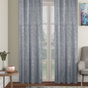 Grey 2 Pieces Abstract Textured Black Out Long Door Curtains