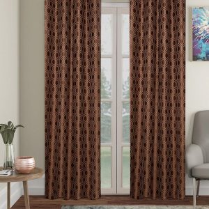 Brown 2 Pieces Printed Black Out Long Door Curtain