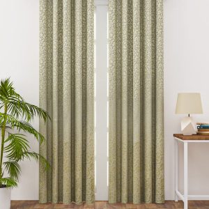 Cream-Coloured & Grey Set of 2 Floral Woven Design Long Door Curtains