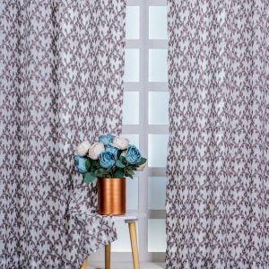 White & Brown 4 Pieces Ethnic Motif Printed Linen Long Door Curtains