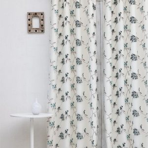 Blue & White Floral Black Out Door Curtain