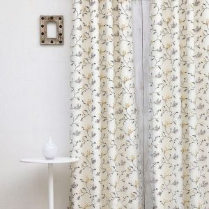 Grey & White Floral Black Out Long Door Curtain