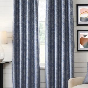 Blue & White 2 Pieces Printed Black Out Door Curtain