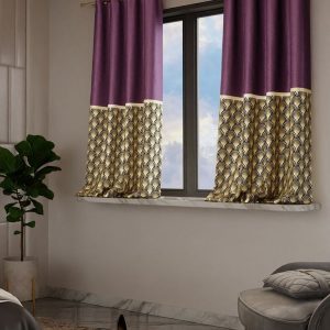 Versailles Purple & Beige Set of 2 Geometric Window Curtains
