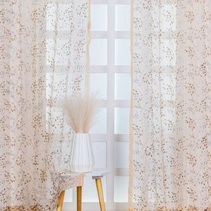 Gold-Toned Set of 4 Floral Sheer Window Curtain
