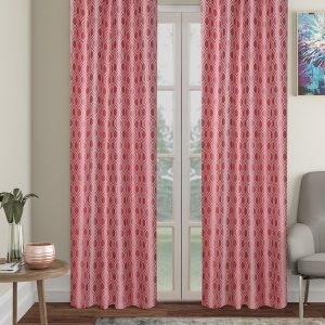 Peach 2 Pieces Geometric Black Out Long Door Curtains