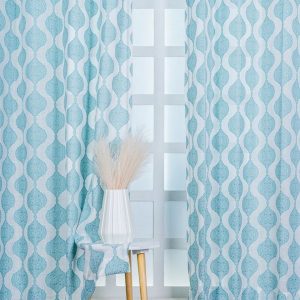 White & Blue 2 Pieces Abstract Printed Linen Sheer Door Curtains
