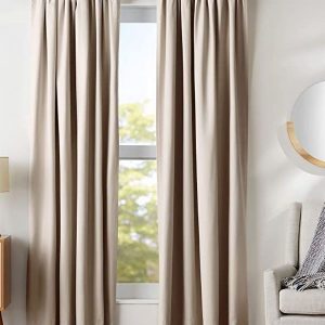 Beige 2 Pcs Black Out Long Door Curtain