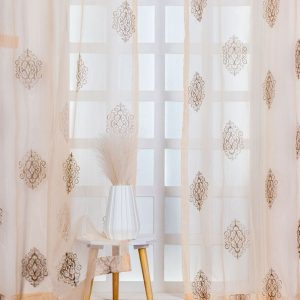 Brown Set of 2 Embroidered Sheer Long Door Curtain