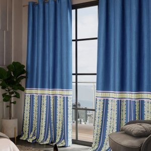 Versailles Blue & White Set of 2 Ethnic Motifs Long Door Curtains