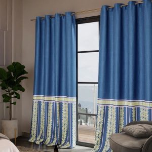 Versailles Blue & Yellow Set of 2 Geometric Door Curtains