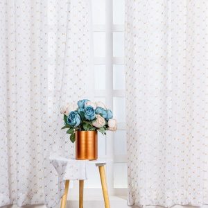 White  2 Pieces Embroidered Sheer Curtain