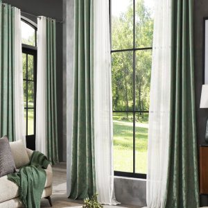 Fluorescent Green 2 Pieces Printed Black Out Door Curtain