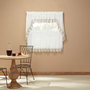 Lillian Faux Linen Tier Curtain with Macrame Trim