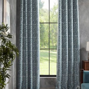 Teal 2 Pieces Printed Black Out Door Curtain