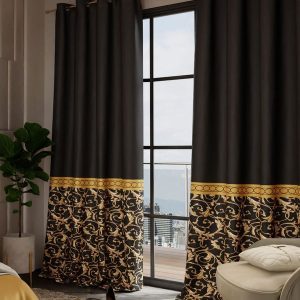 Versailles Black & Gold-Toned Set of 2 Ethnic Motifs Long Door Curtains