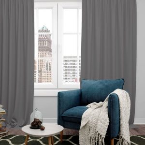 Grey 2 Pieces Black Out Door Curtains