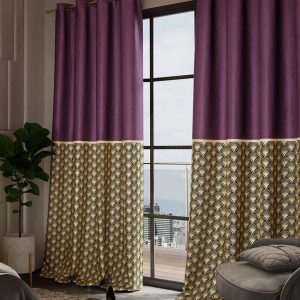 Versailles Purple & Beige Set of 2 Geometric Long Door Curtains