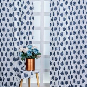 White & Grey 4 Pieces Floral Printed Linen Sheer Door Curtains
