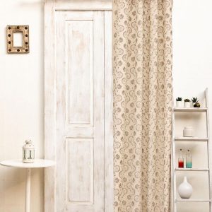 Beige & Cream Floral Printed Room Darkening Long Door Curtain