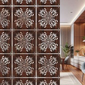 Brown & White 4 Pieces Room Darkening Door Curtain